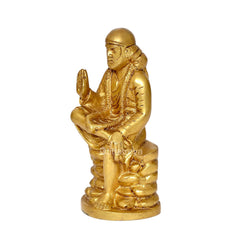 Brass Shirdi Sai Baba statue, side view with one raised blessing hand