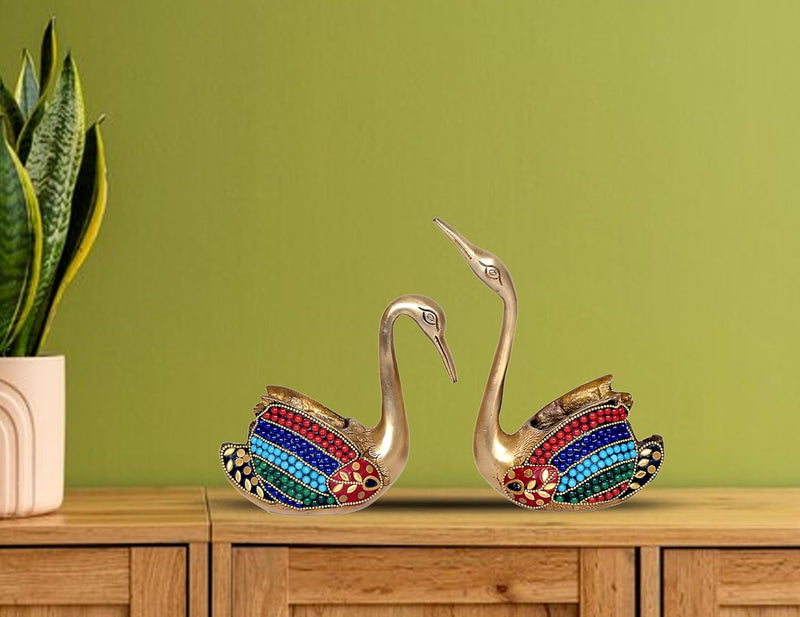 Brass Swan Pair Statue| Tissue holder | paper weight (Height: 7.5 Inches)