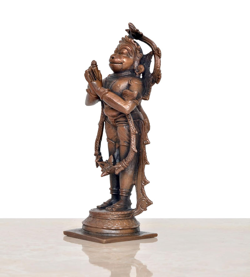 Copper Standing Hanuman Idol - Divine Lord Hanuman Statue for Home and Temple Pooja Decor (Height 5.5 Inch)