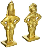 Gold brass Vitthal & Rukmini idols, rear/side angles, on square bases