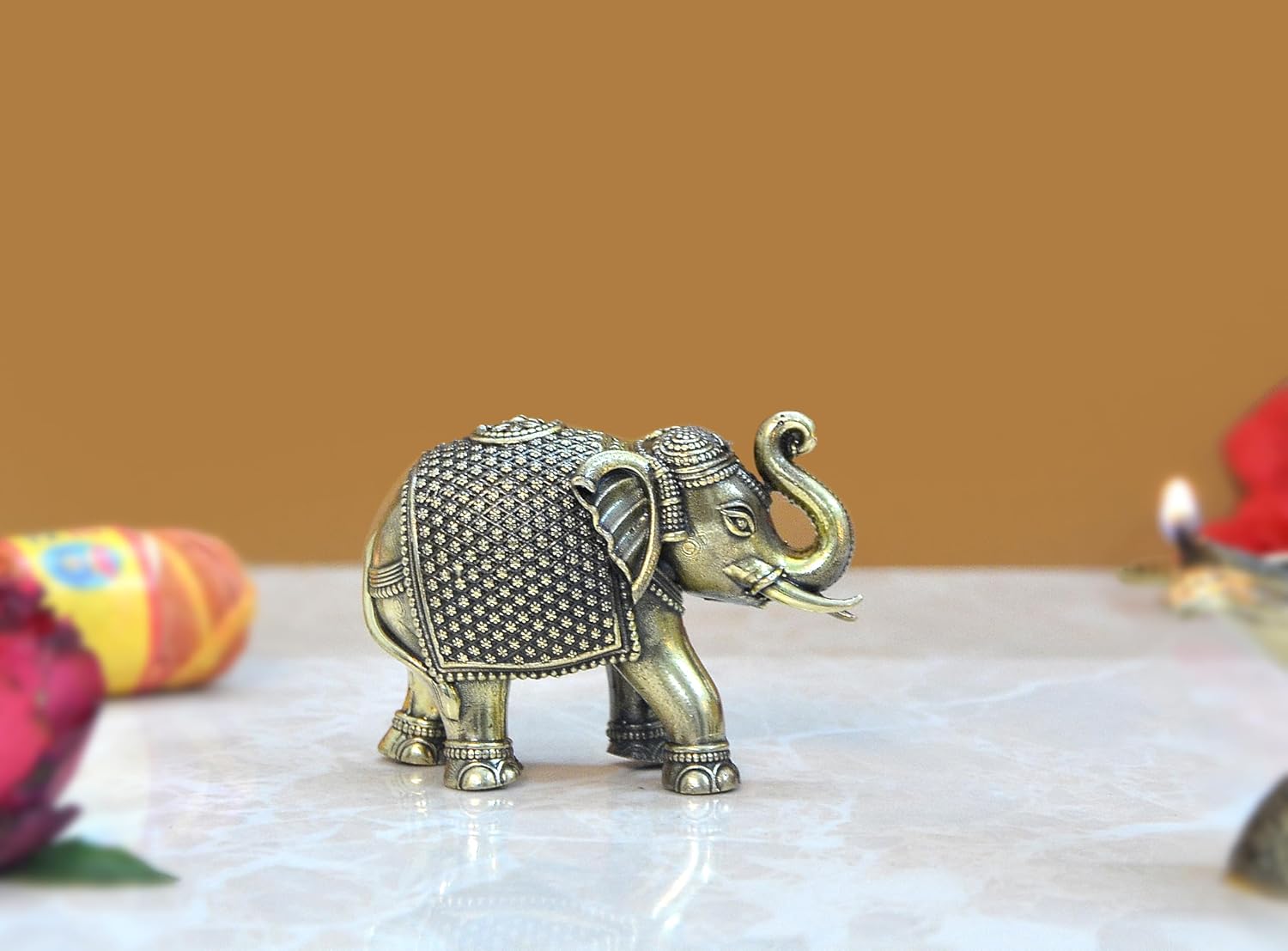 Brass Elephant Figurine - Decorative Statue for Home Decor, Feng Shui, and Good Luck (Height 2 Inch)