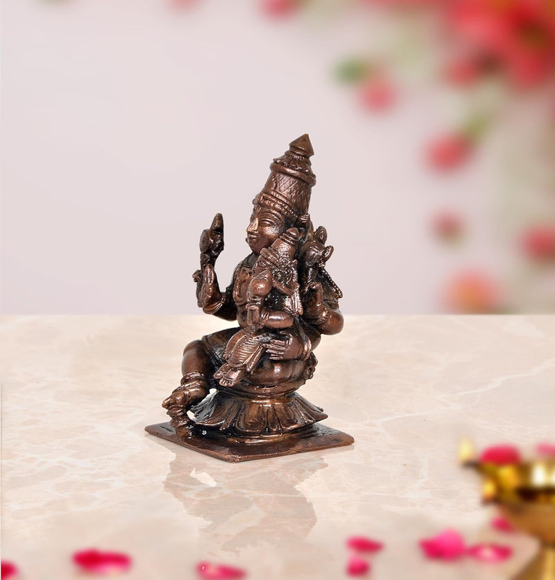 Copper Sitting Lakshmi Narayana Lord Vishnu Statue for Home, Mandir Pooja Decor Idol Color-Copper (Height: 3 Inch)