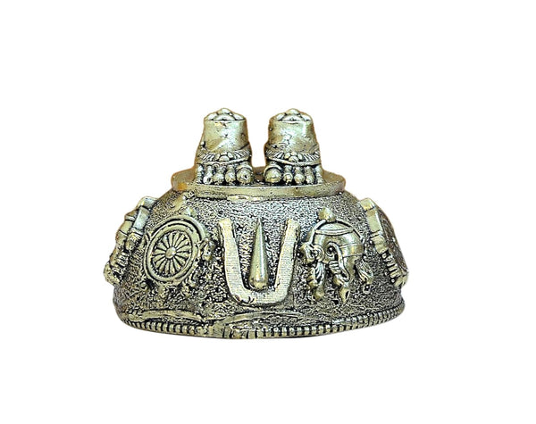 Bronze Lord Tirupati Bala Ji Charan Paduka Shankh Chakra Namah Idol Statue for Home Temple Office Figurine Showpiece (Height 2 Inch)