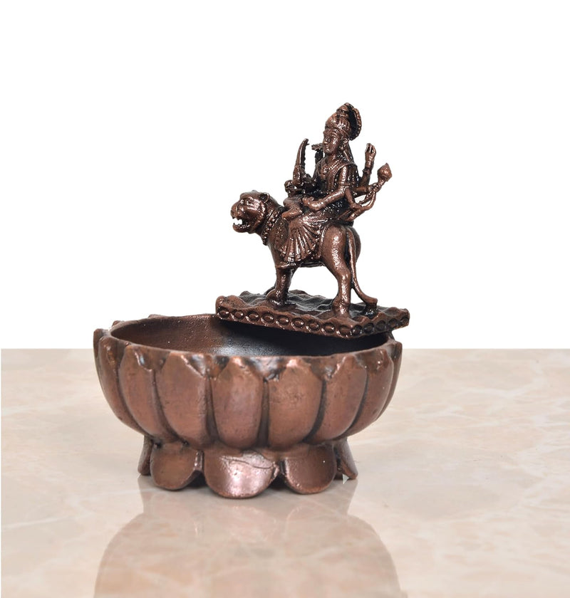 Copper Durga Urli Bowl for Floating Flowers Laxmi Urli for Diwali Pooja Gift Decoration Showpiece (Height 3 Inch)