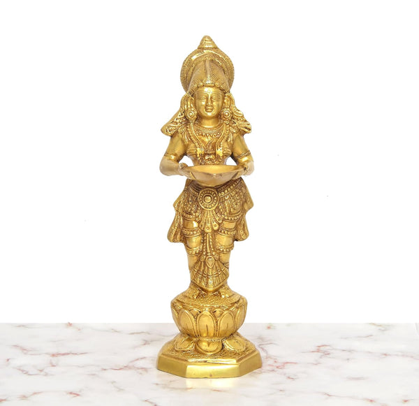 Brass Deeplaxmi Apsara Lady Holding Oil lamp |Set of 2| (Height: 13 inch) Study Setting