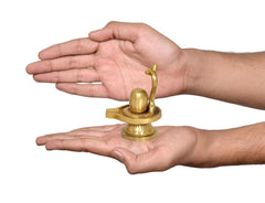 Brass Shivling with trident held in hands for home pooja decor