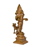 Brass Kal Bhairava idol standing beside bull mount, ornate pedestal and detailing