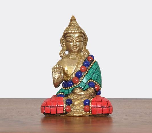 Brass Dhyan Mudra Buddha Statue Handcrafted Spiritual Decor for Home and Office Decor Meditating Buddha Idol (Height 3 Inch)