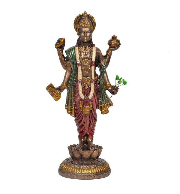 Resin Dhanvantari Statue | Lord Dhanvantari Idol for Pooja Room & Home Temple (Height: 8 Inches) Study Setting