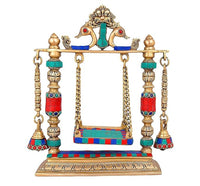 Brass hanging bells swing stand, multicolor panels and linked chains