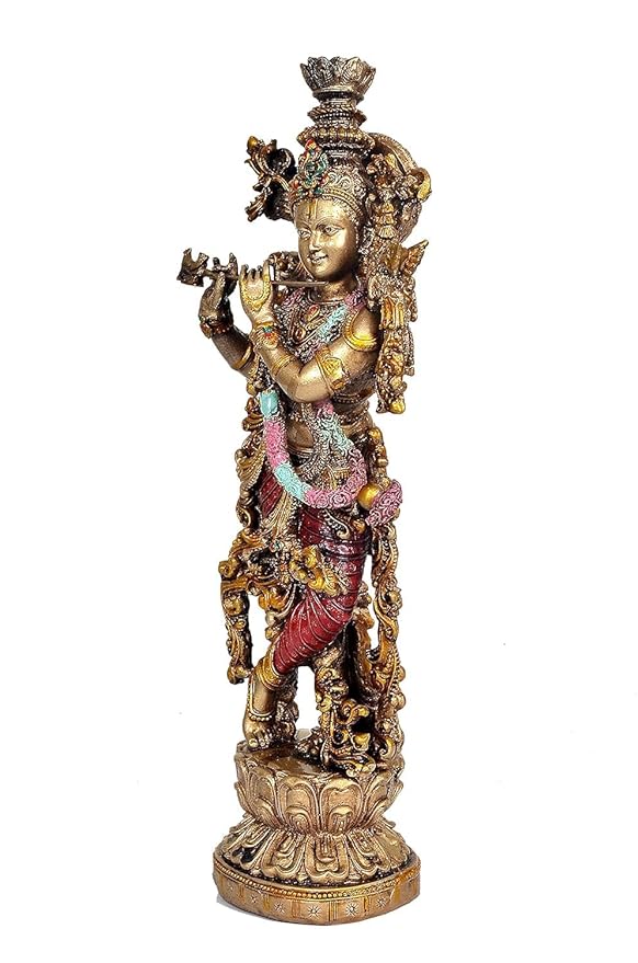 Resin Krishna Statue Large Sized Slim with Flute for Home Decor | Height : 14 Inches (ARBN1)