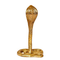 Brass Naag Dev Lord Shiva snake figurine with detailed cobra hood and round coiled base
