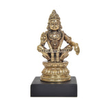 Front view Ayyappan swami bronze statue, seated on ribbed circular pedestal