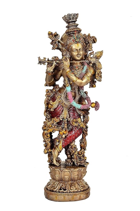 Resin Krishna Statue Large Sized Slim with Flute for Home Decor | Height : 14 Inches (ARBN1)