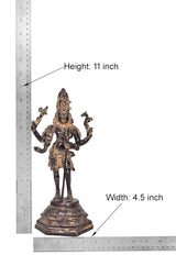 Brass Shiva figurine dimensions: 11 in height, 4.5 in width, on base