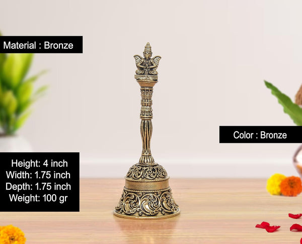 Fine Bronze Pooja Bell with Garun On Top (Height: 4 Inches) Entryway Setting