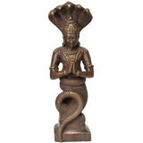 Brass Lord Patanjali idol statue with raised cobra hood and joined hands