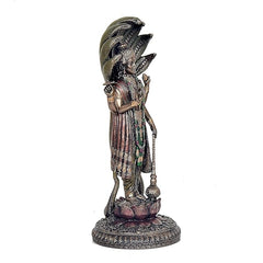 Lord Vishnu resin figurine from behind, long draped garments and lotus base