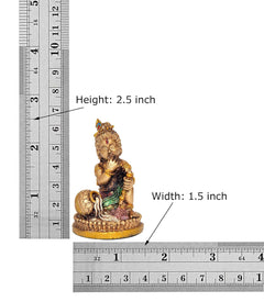 Resin Krishna idol with size guide: Height 2.5 in, width 1.5 in on ruler