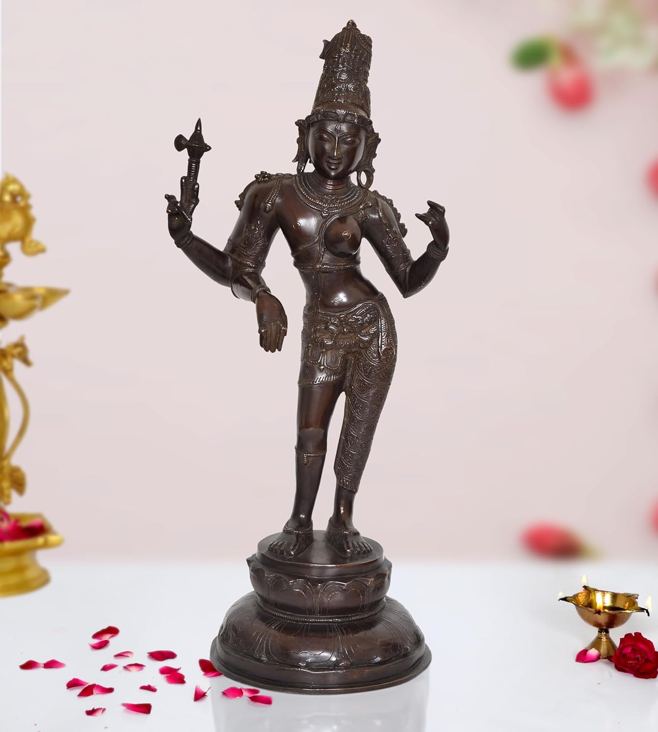 Brass Ardhanarishvara Shiva and Parvati Brass Statue Idol Murti for Pooja Home Decor Mandir (Height : 26.5 inch)