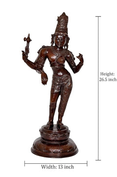 Brass Ardhanarishvara statue idol, height 26.5 in, width 13 in, on round base