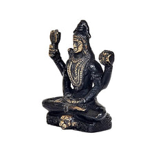 Lord Shiva dhyan mudra brass idol, side view, dark metal with gold accents, 3 inch