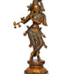 Brass Standing Lord Krishna Statue Playing Flute Sculpture for Home Office Temple Gift Showpiece, (Height 14.5 Inch)