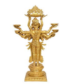 Brass Standing Ten-Armed Deepalakshmi Statue | Traditional Multi-Lamp Goddess Idol for Puja, Home Temple, Diwali Gifts & Home Décor (Height: 28 Inches)