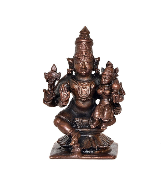 Copper Sitting Lakshmi Narayana Lord Vishnu Statue for Home, Mandir Pooja Decor Idol Color-Copper (Height: 3 Inch)