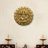 Natural brass wall plate with five-headed Ganesha relief, scalloped border