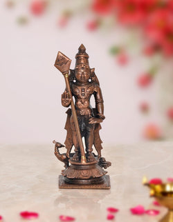 Copper Standing Lord Kartikeya Murugan Murti Decorative Showpiece Copper Murti (Height 4.5 Inch)