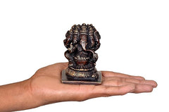 Brass Panchmukhi Ganesha idol on base, held in hand, dark bronze finish, 7 cm