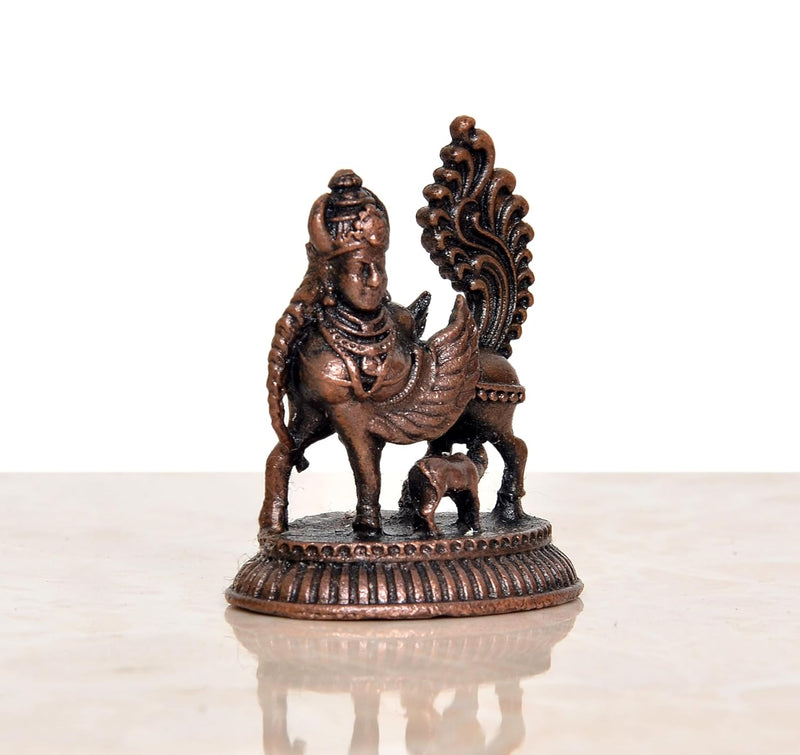 Copper Kamadhenu Cow with Wings | for Pooja Home Decor Mandir | (Height 1.5 Inch)