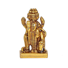 Gold-toned Trimurti idol statue, raised hand and detailed crown, 3 inch
