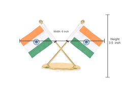 Metal Indian flag dashboard ornament, 3.5 in height, crossed flags on gold base