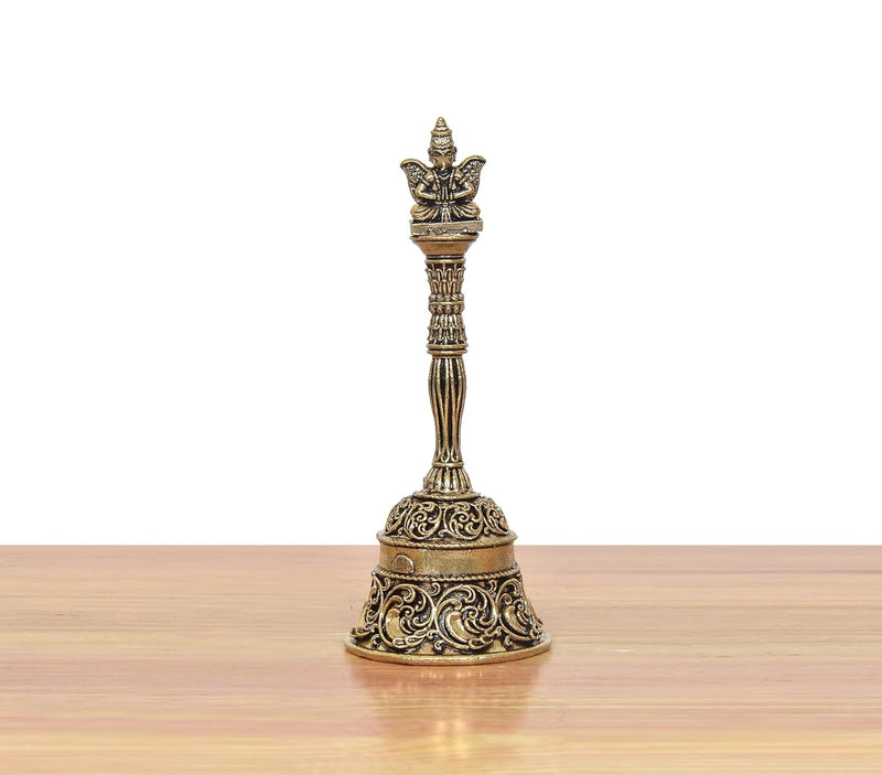 Fine Bronze Pooja Bell with Garun On Top (Height: 4 Inches)