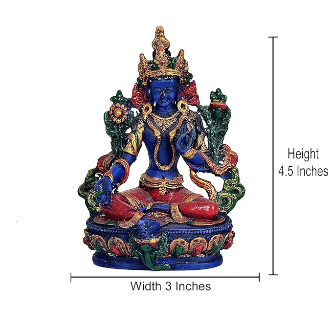 Resin Large Tibetan Buddhist Green Tara Resin Statue Mother Goddess Height 5 inches