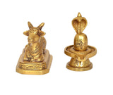 Brass Nandi and Shivling with trident, small temple pooja decor pair
