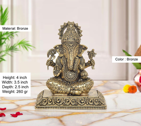 Superfine Brass Lord Ganesha Idol (Height :4 Inches) Entryway Setting