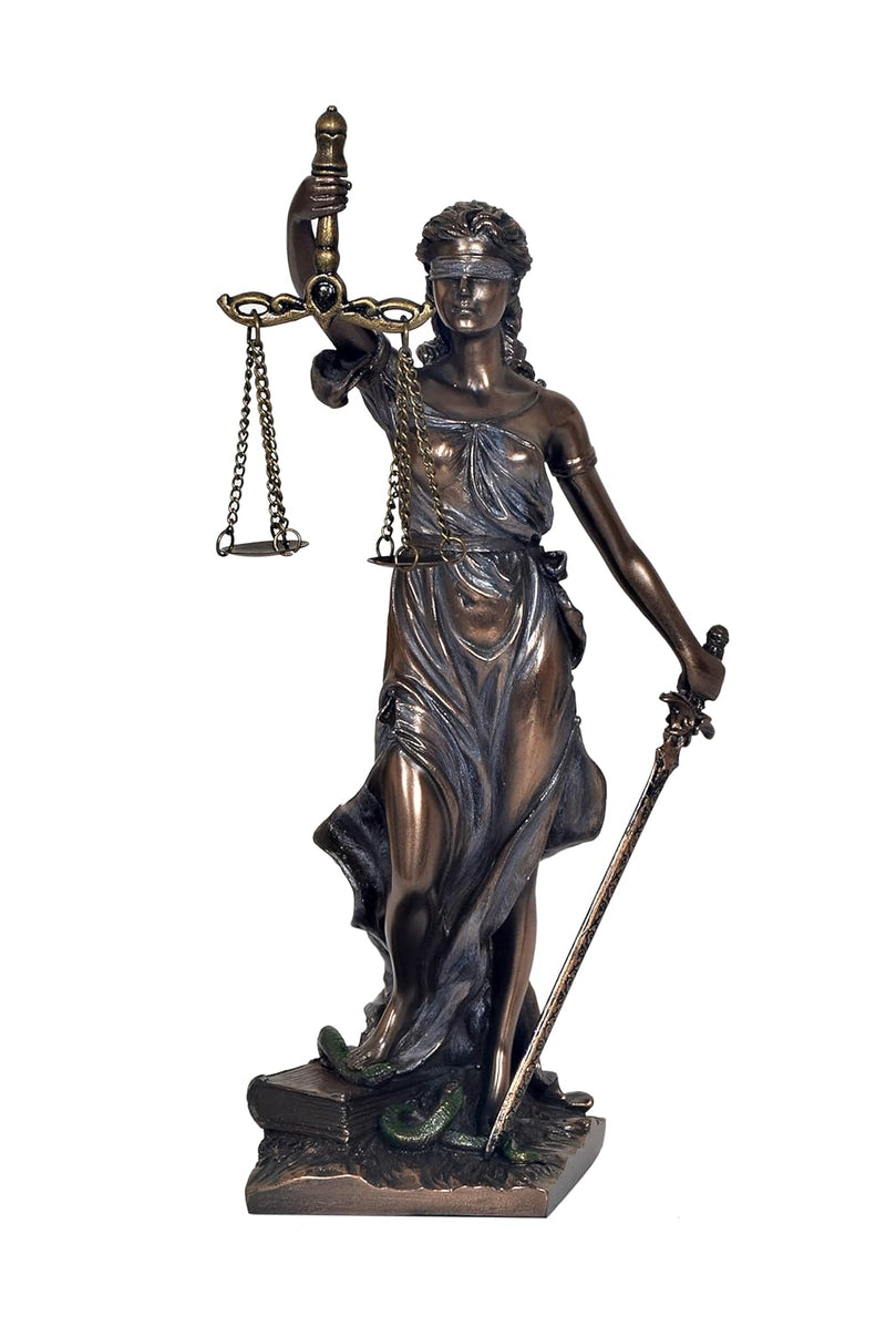 Resin Lady Justice Holding Scale and Sword Murti Figurine Sculpture Office Home Court (Height 7.5 Inch)