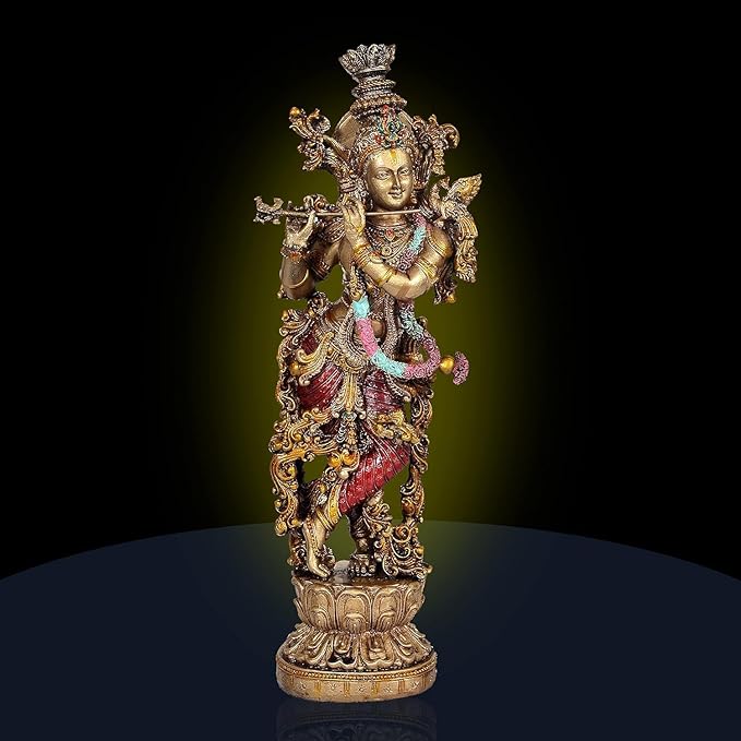 Resin Krishna Statue Large Sized Slim with Flute for Home Decor | Height : 14 Inches (ARBN1)