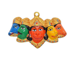 Panchmukhi Hanuman wall hanging, centered five painted faces with hanging loop