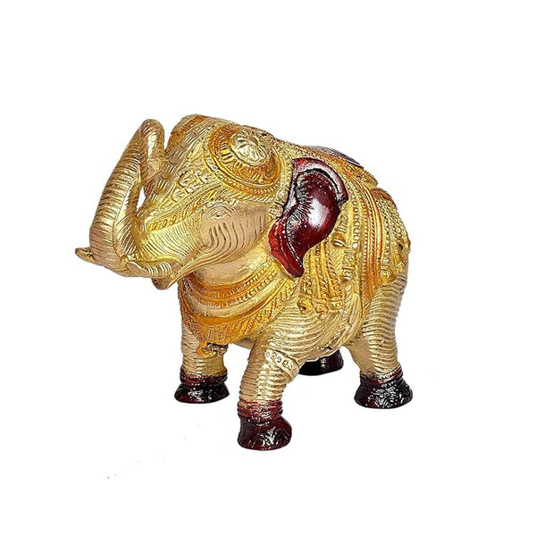 Brass Elephant Showpiece 6 Golden Finish Study Setting