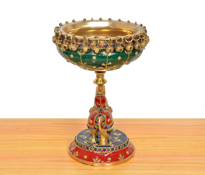 Brass Elephant with Urli Idol with Ghungroo (Height 9 Inch)