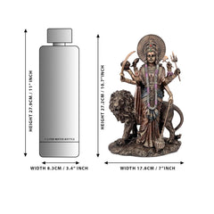 Resin Durga lion idol size: 10.7 in height, 7 in width; multicolored
