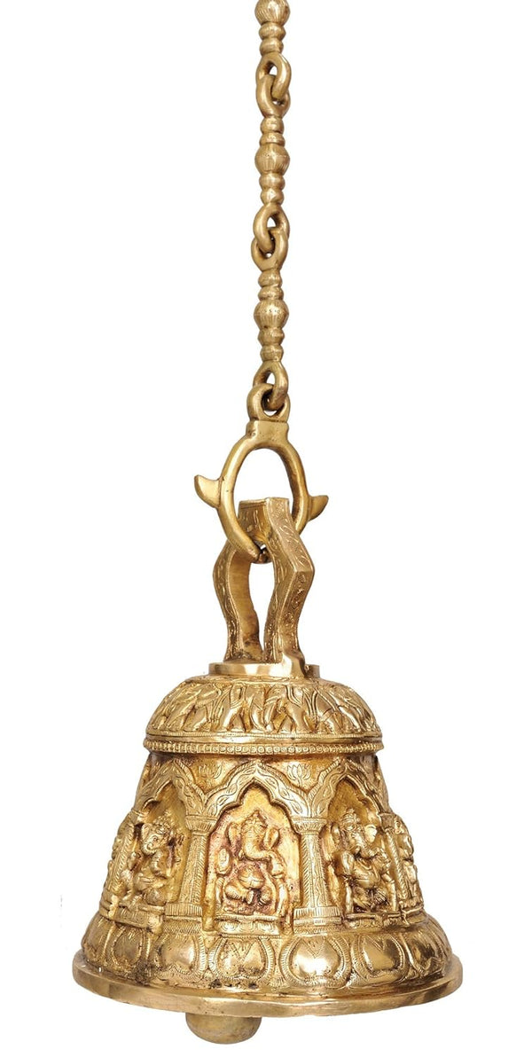 Brass Ashta-Vinayaka Ganesha Temple Hanging Bell (Height:13.5 Inch) Study Setting