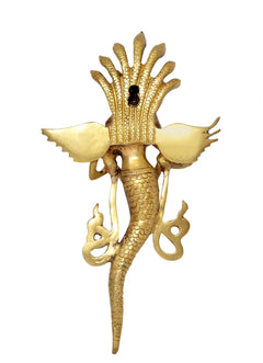Back view brass Naga Kanya statue, wide wings and coiled tail design