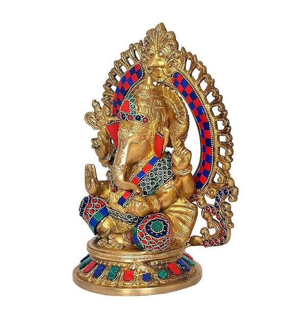 Brass Ganesha Ganesh Murti Statue Idol for Home Shop Office, Height : 10 inch Study Setting