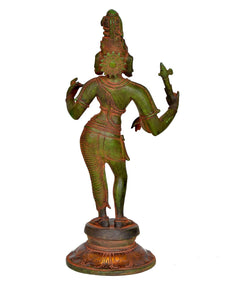Dancing Ardhanarishvara brass statue, back view, sculpted ornaments and base