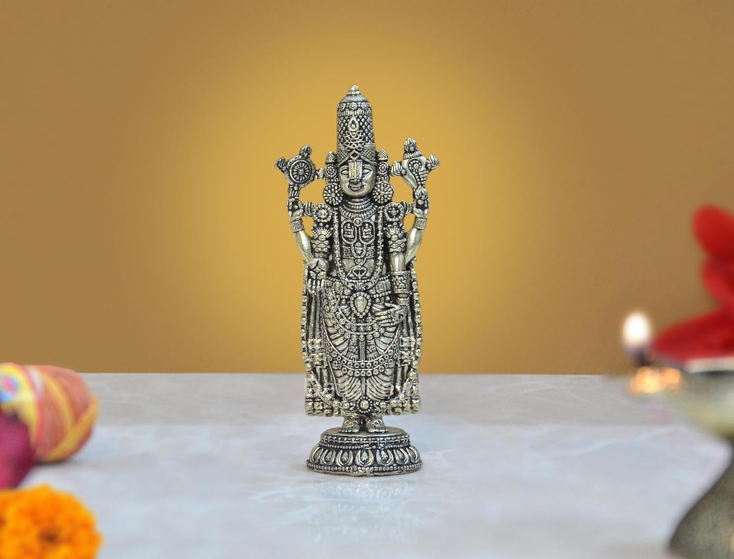 Bronze Lord Tirupati Bala Ji Idol Statue for Home Temple Office Figurine Showpiece (Height 4 Inch)